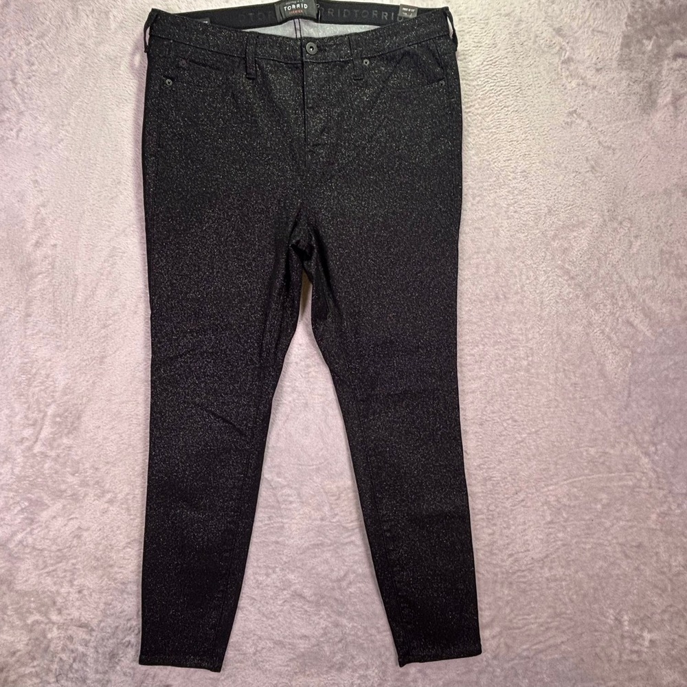 NWT Torrid Women Pants Sz 18R Black Sparkle Sky High Skinny Crop Glitter Stretch - Picture 5 of 11